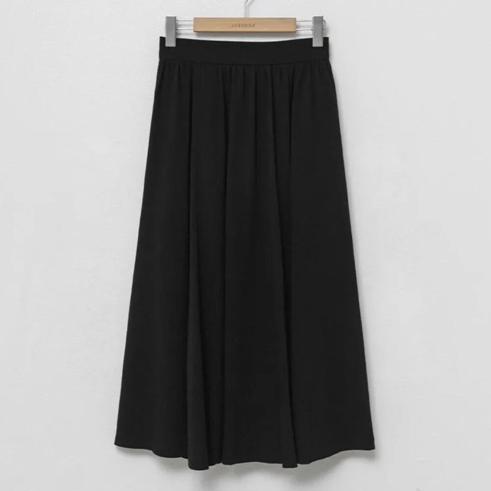 Justone Black Seersucker Long Midi Full Volume Skirt